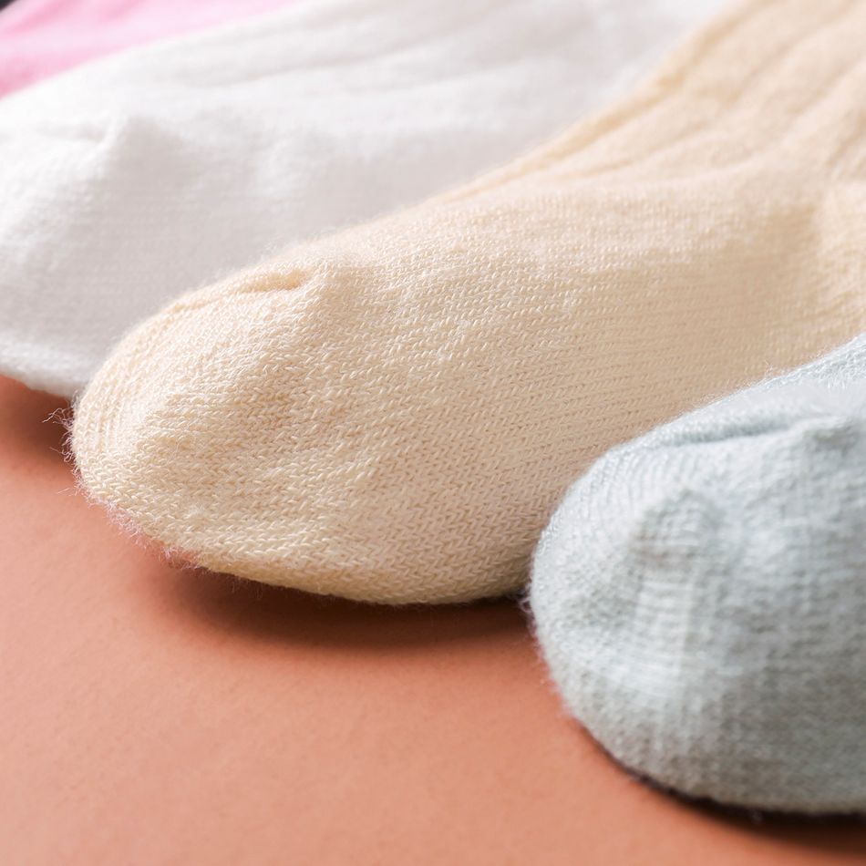 Conjunto de meias compridas com nervuras de decoração de laço de bebê de 5 pares Multicolorido big image 4