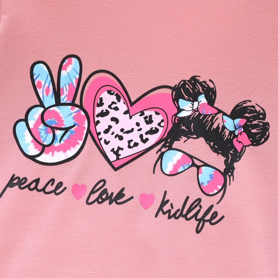Kid Girl Letter Print Long-sleeve Sweatshirt Dress Pink big image 2