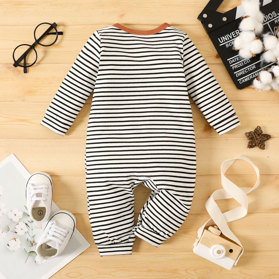 Baby Boy/Girl 95% Cotton Long-sleeve Striped Jumpsuit BlackandWhite big image 3