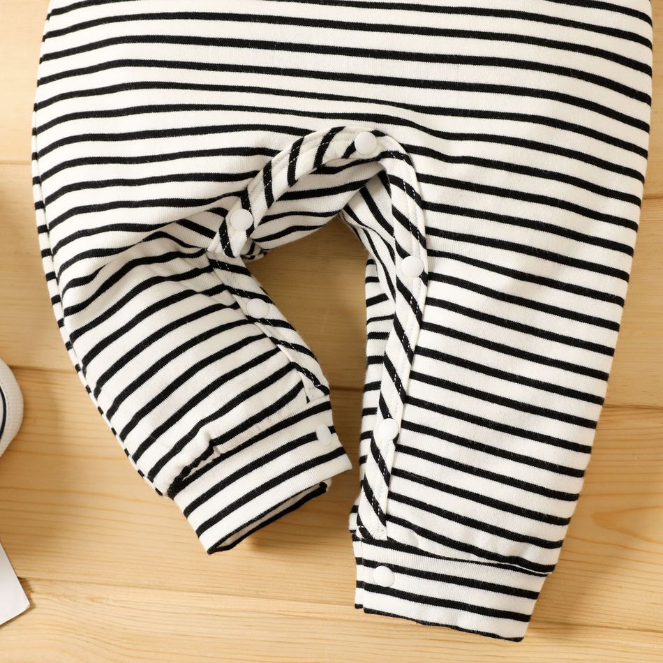 Baby Boy/Girl 95% Cotton Long-sleeve Striped Jumpsuit BlackandWhite big image 6