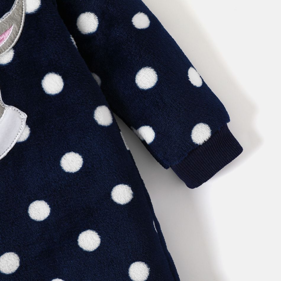 Looney Tunes Baby Boy/Girl Animal Embroidered Polka Dots Fuzzy Long-sleeve Jumpsuit Royal Blue big image 4