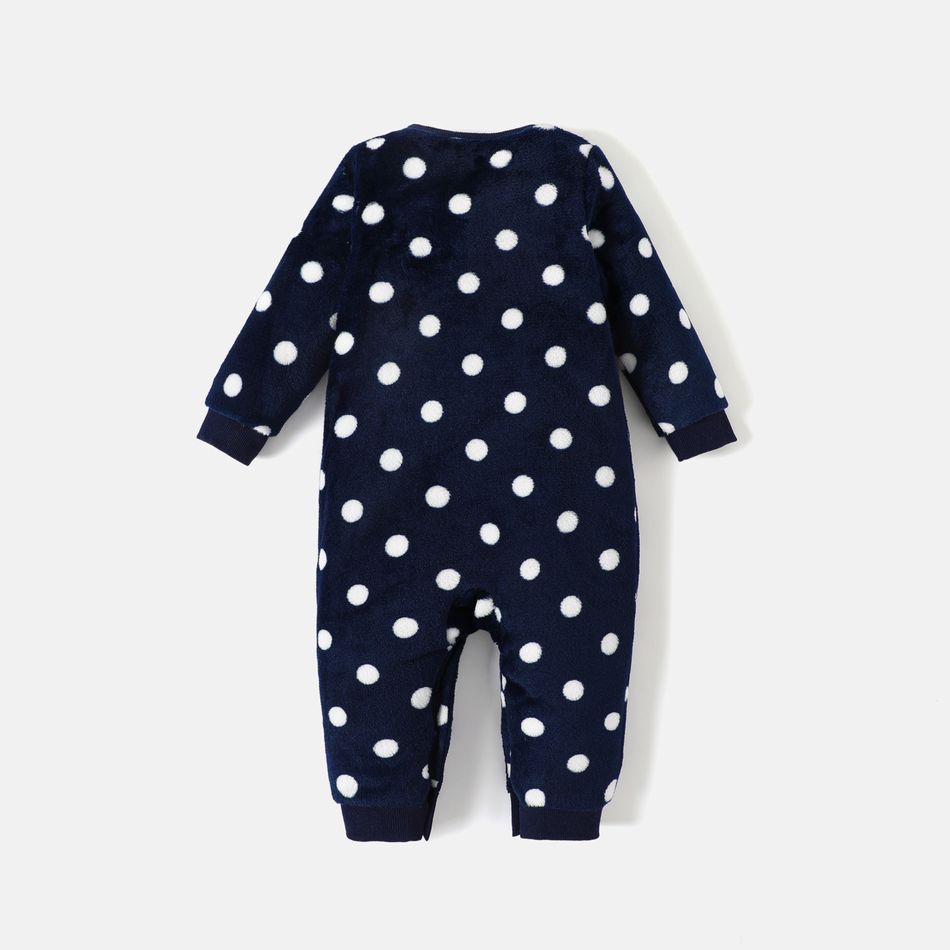Looney Tunes Baby Boy/Girl Animal Embroidered Polka Dots Fuzzy Long-sleeve Jumpsuit Royal Blue big image 2