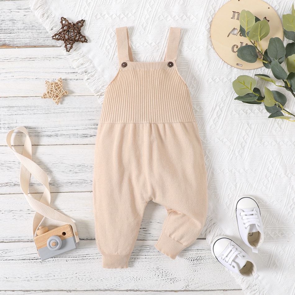 Baby Boy/Girl Solid Rib Knit Overalls Apricot