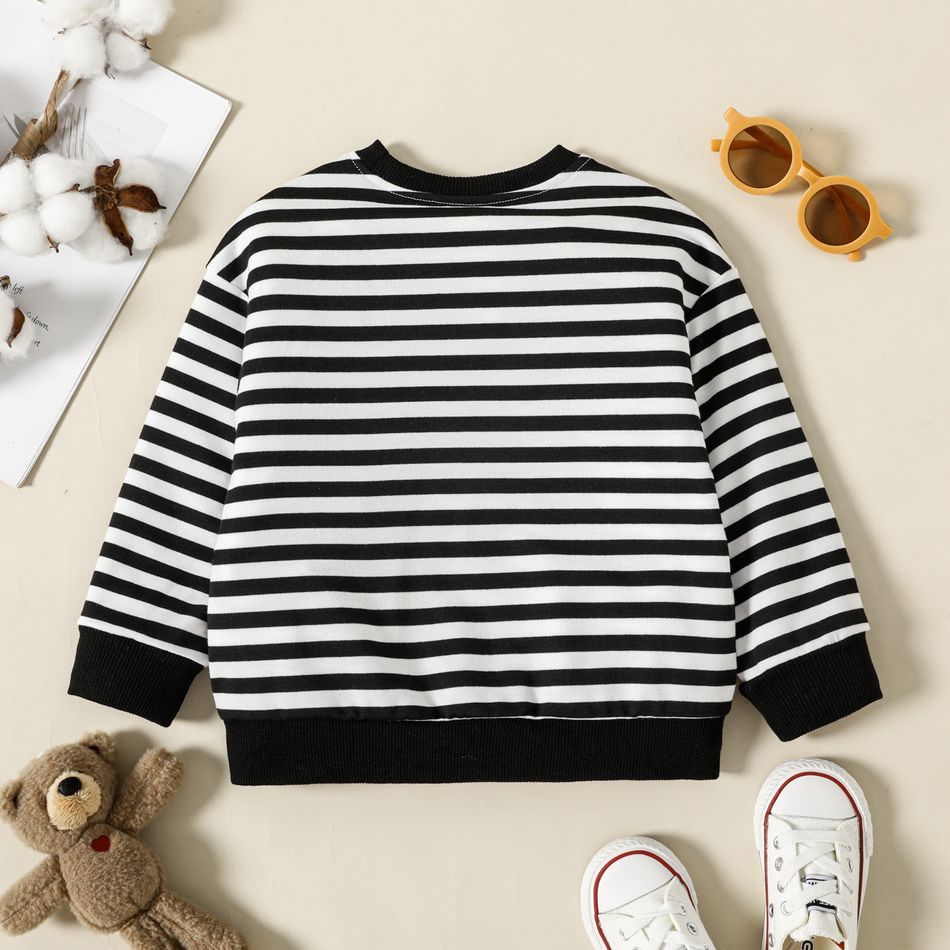 Toddler Boy Animal Embroidered Stripe Pullover Sweatshirt BlackandWhite big image 3
