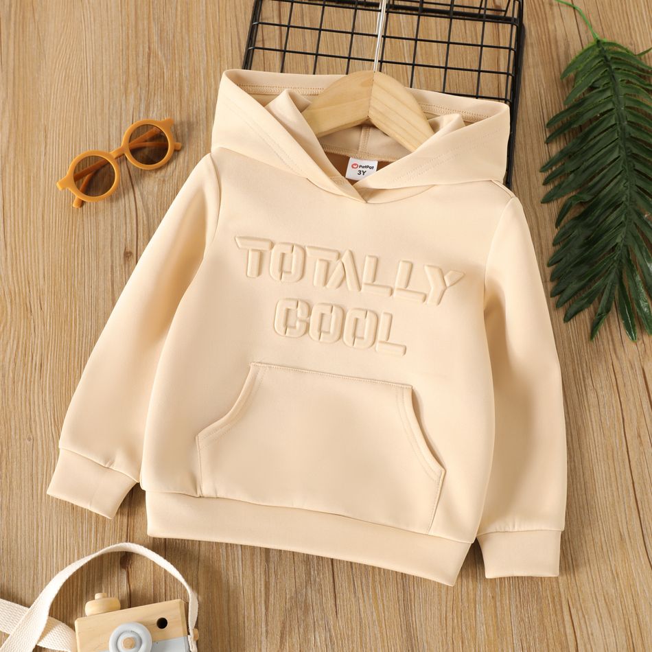 Toddler Boy Solid Color Letter Textured Hoodie Sweatshirt Apricot big image 1