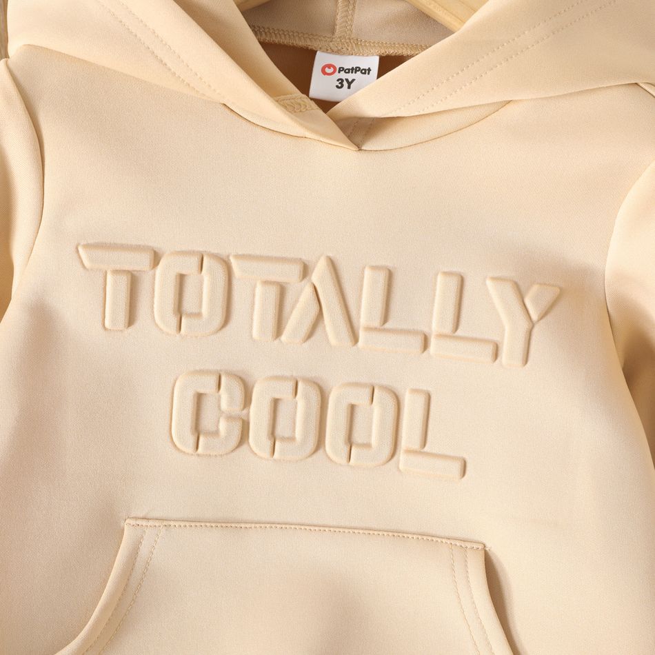 Toddler Boy Solid Color Letter Textured Hoodie Sweatshirt Apricot big image 4