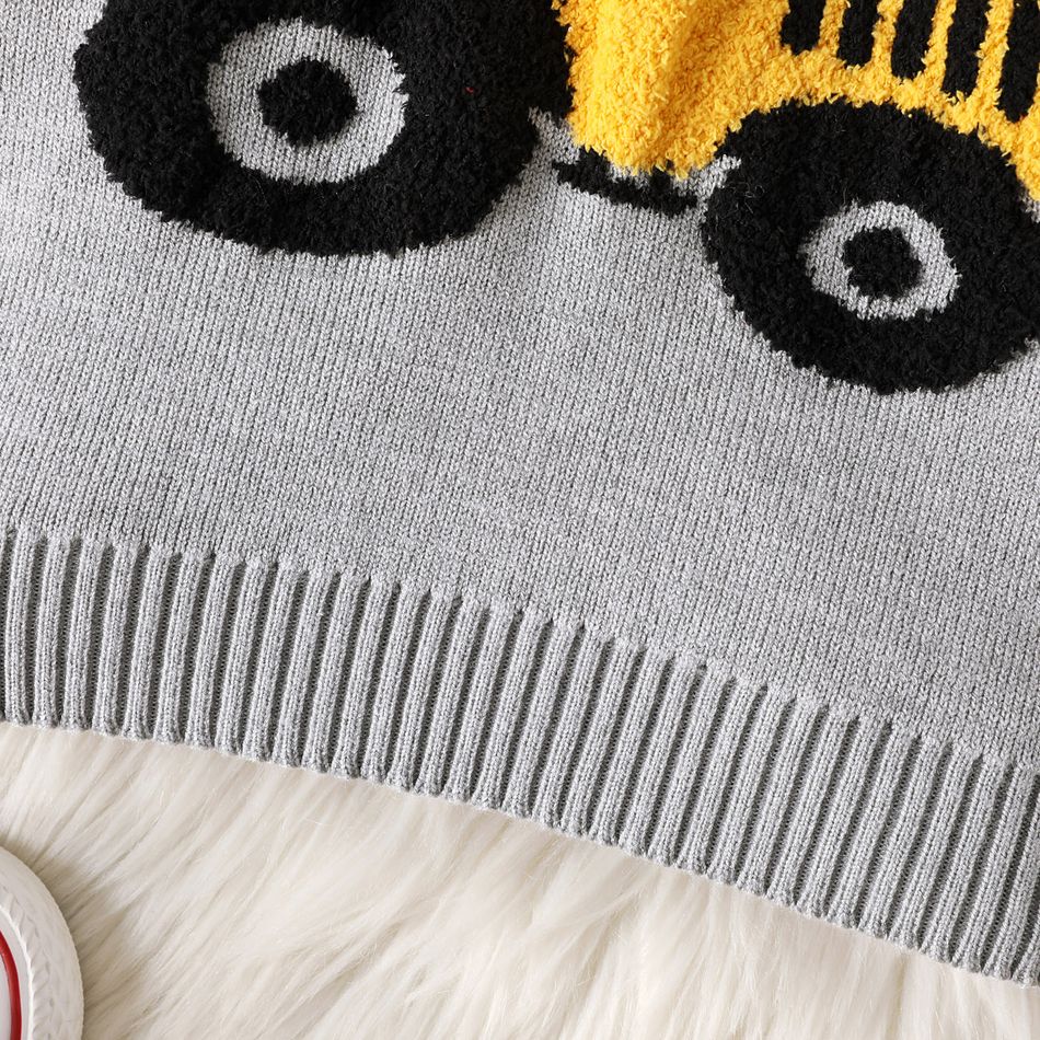 Toddler Boy Playful Vehicle Embroidered Knit Sweater Grey big image 4