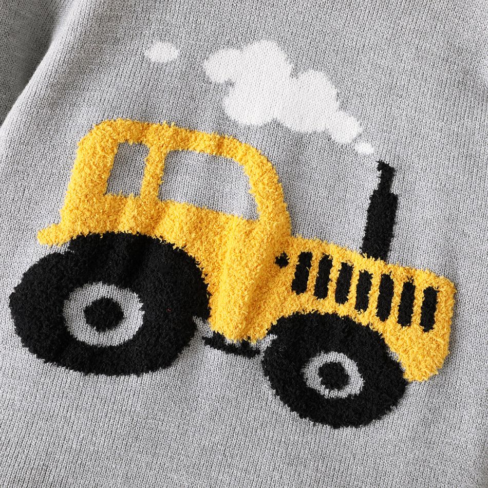 Toddler Boy Playful Vehicle Embroidered Knit Sweater Grey big image 5