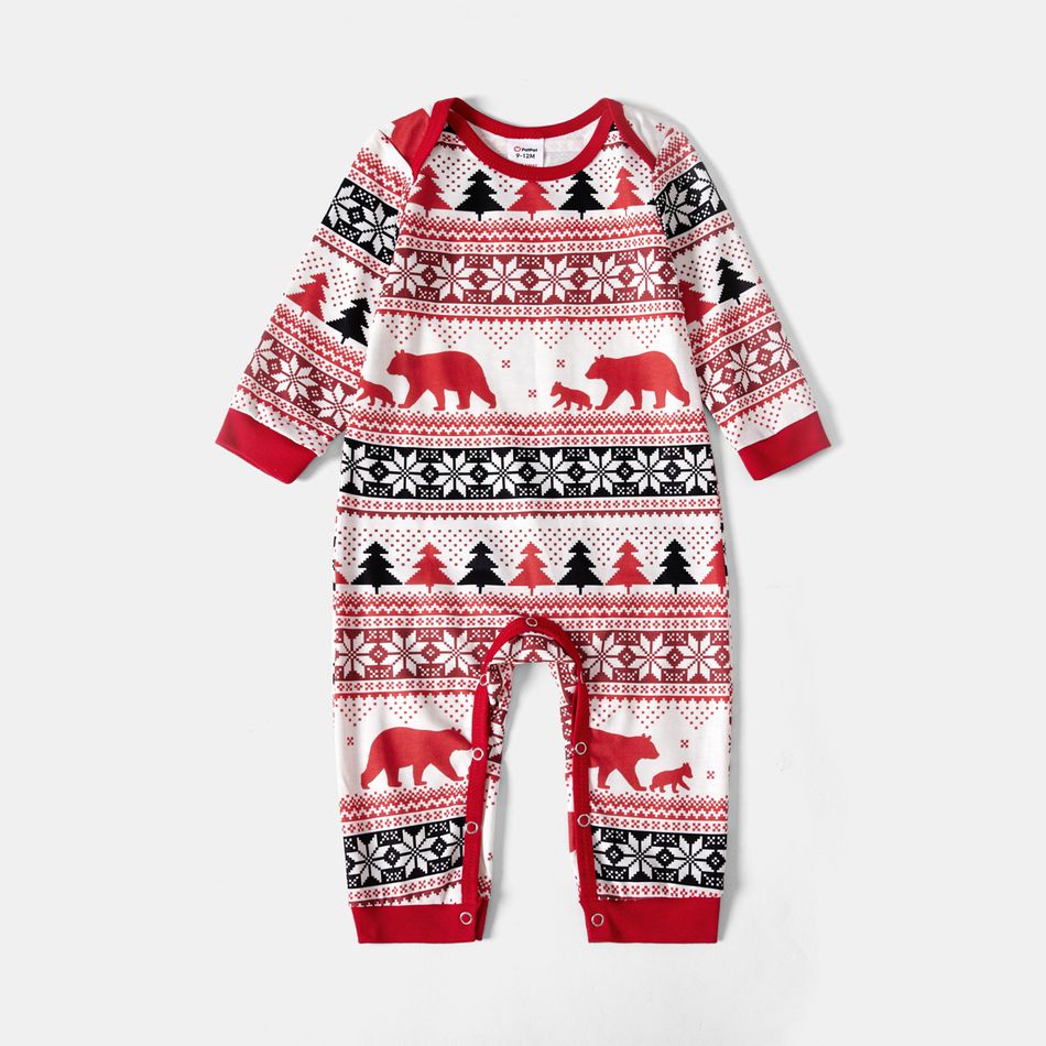 Christmas Family Matching Allover Print Red Long-sleeve Pajamas Sets (Flame Resistant) Multi-color big image 11