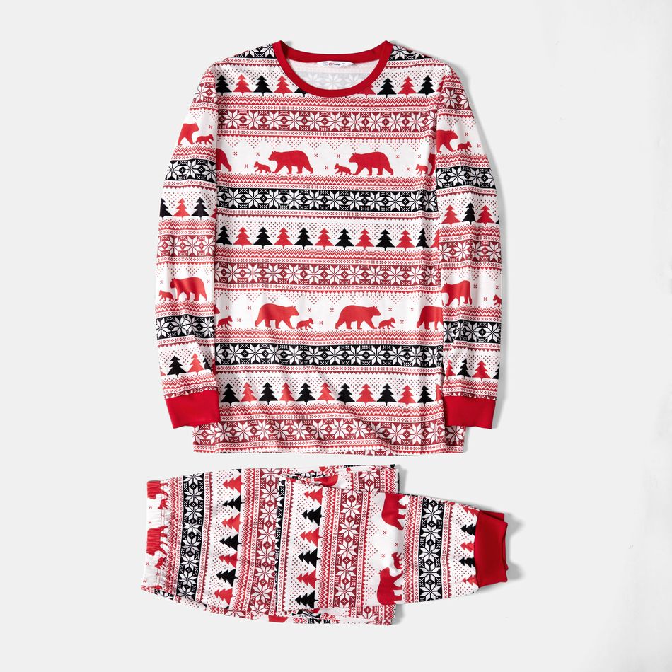 Christmas Family Matching Allover Print Red Long-sleeve Pajamas Sets (Flame Resistant) Multi-color big image 5