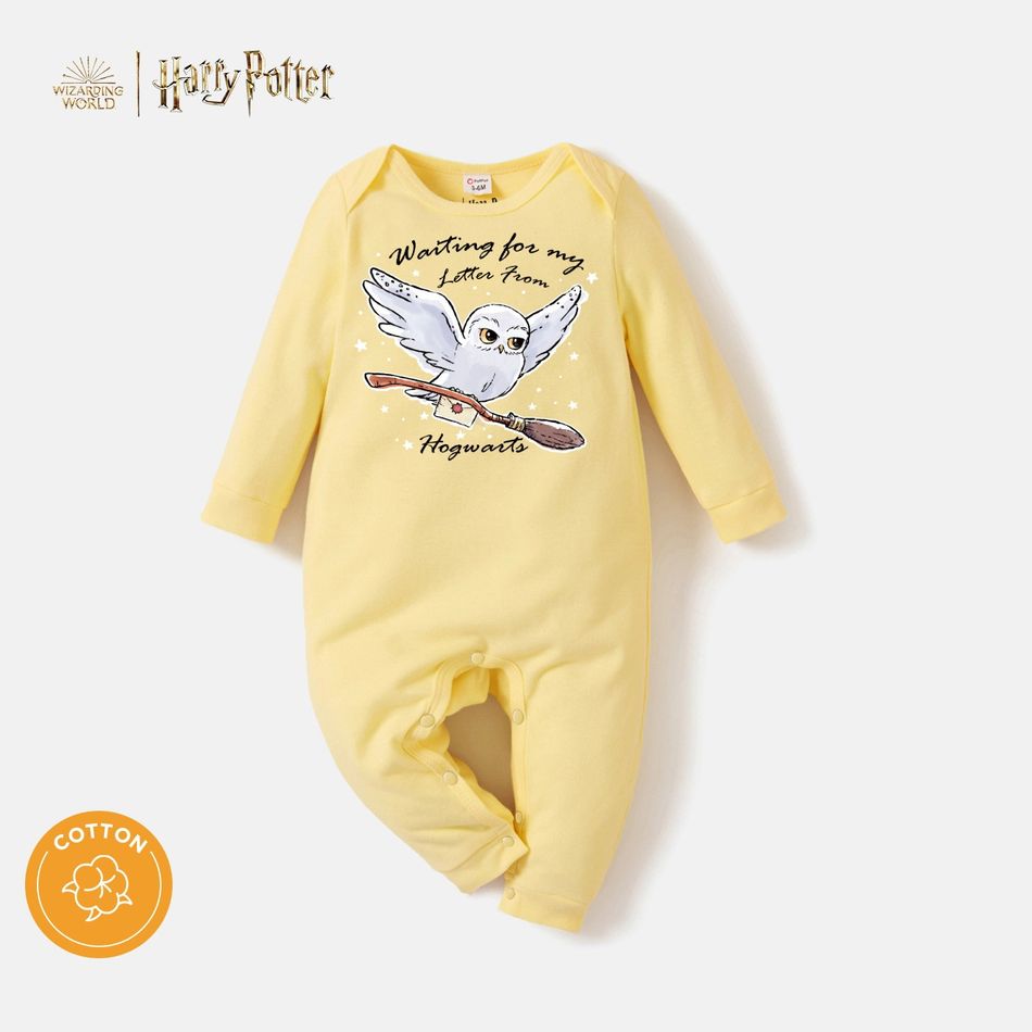 Harry Potter Baby Boy/Girl 95% Cotton Long-sleeve Owl Print Jumpsuit Pale Yellow big image 1