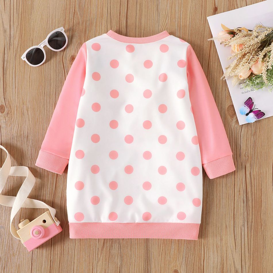 Toddler Girl Cute Elephant Print Polka dots Colorblock Sweatshirt Dress Pink big image 2