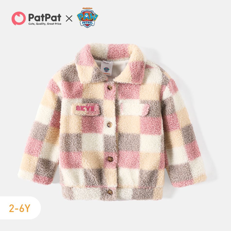 PAW Patrol Toddler Girl/Boy Patch Embroidered Plaid Fuzzy Fleece Jacket Pink big image 1