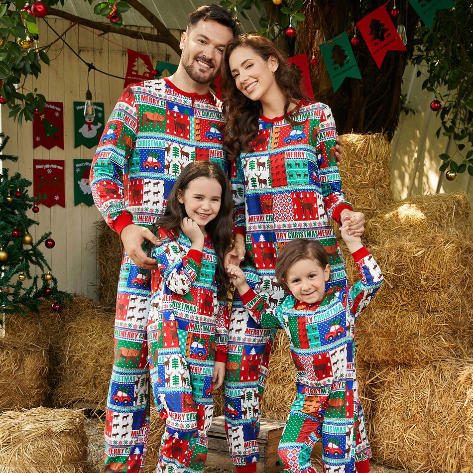 Christmas Family Matching Allover Print Long-sleeve Zipper Onesies Pajamas (Flame Resistant) Colorful big image 3