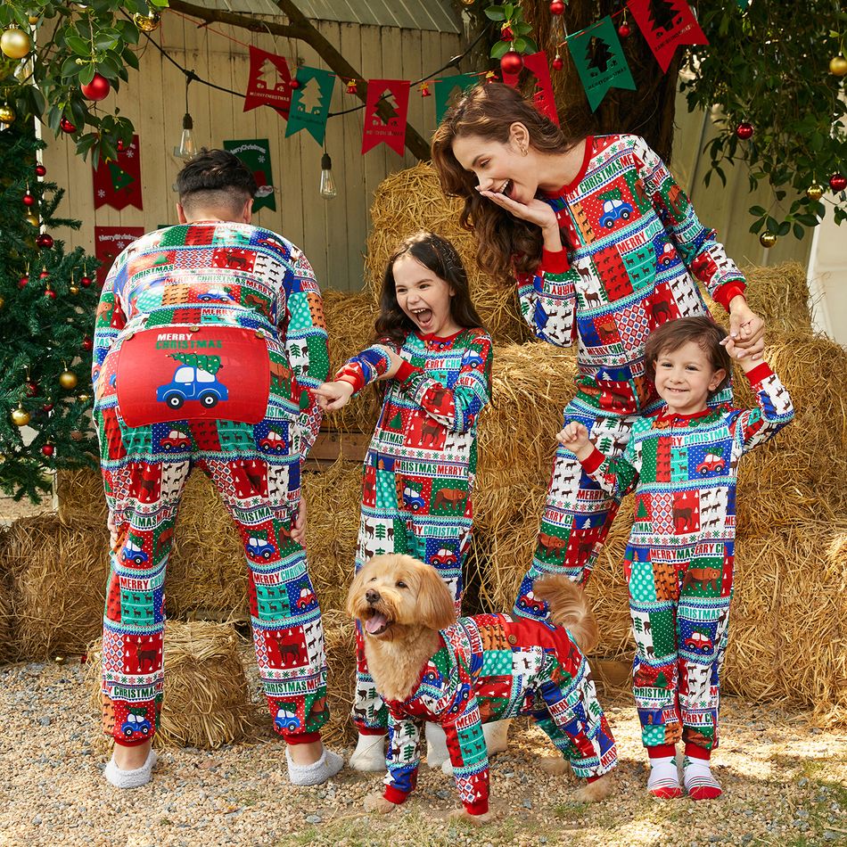 Christmas Family Matching Allover Print Long-sleeve Zipper Onesies Pajamas (Flame Resistant) Colorful big image 4