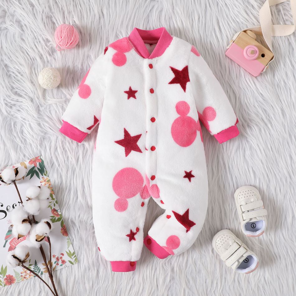 Baby Star Allover Long-sleeve Fluffy Jumpsuit Hot Pink