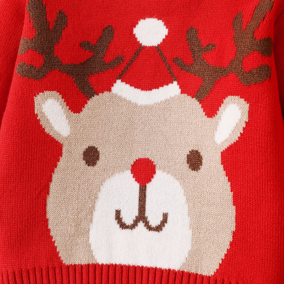 Christmas Baby Boy/Girl Reindeer Graphic Red Knitted Sweater Color-B big image 5