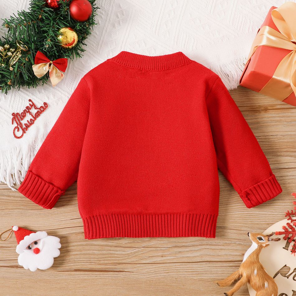 Christmas Baby Boy/Girl Reindeer Graphic Red Knitted Sweater Color-A big image 3
