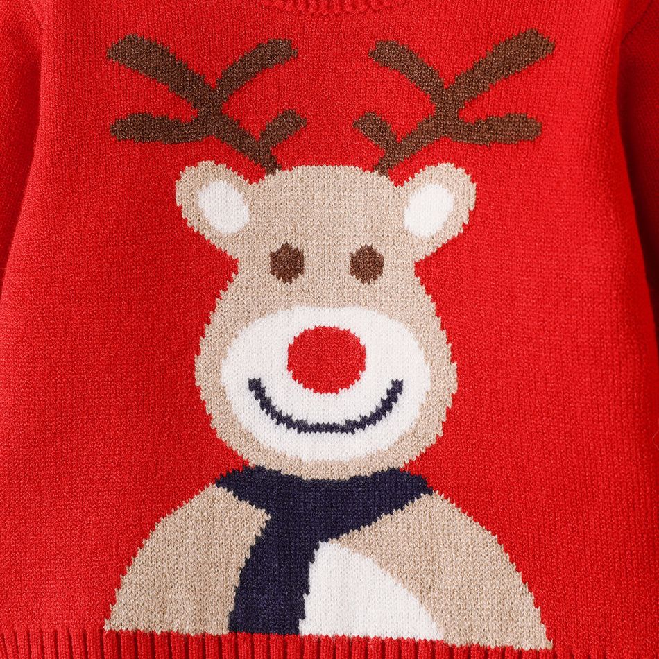 Christmas Baby Boy/Girl Reindeer Graphic Red Knitted Sweater Color-A big image 5