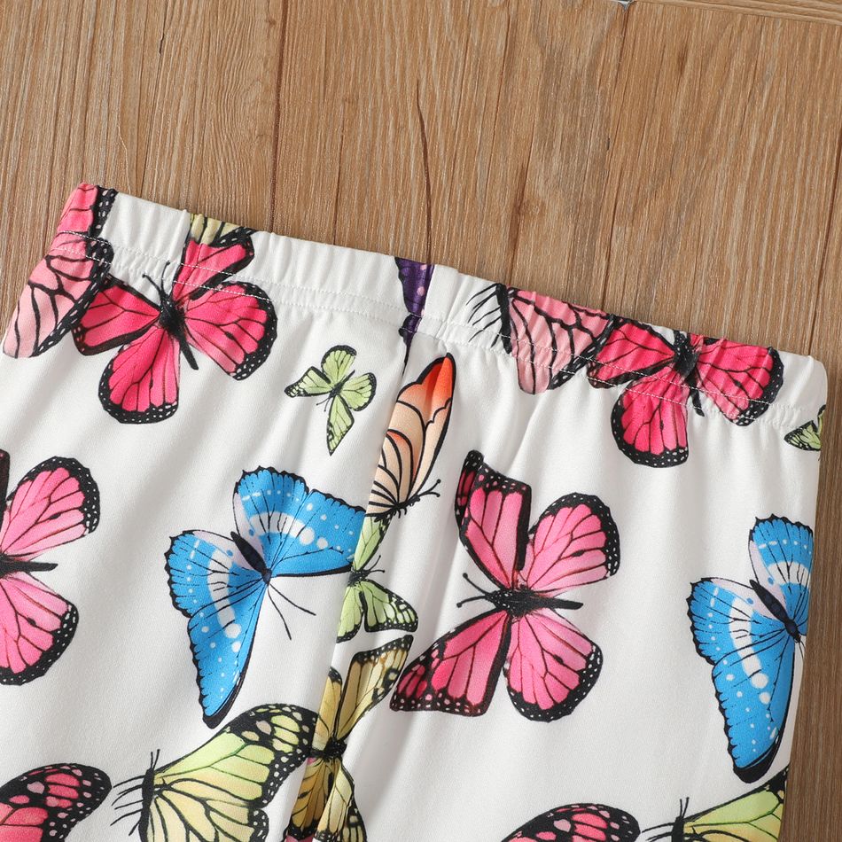 Kid Girl Butterfly Print Elasticized Leggings Multi-color big image 5