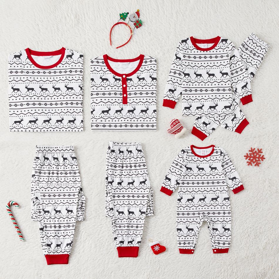 Christmas Family Matching Allover Reindeer Print White Long-sleeve Naia Pajamas Sets (Flame Resistant) White big image 5