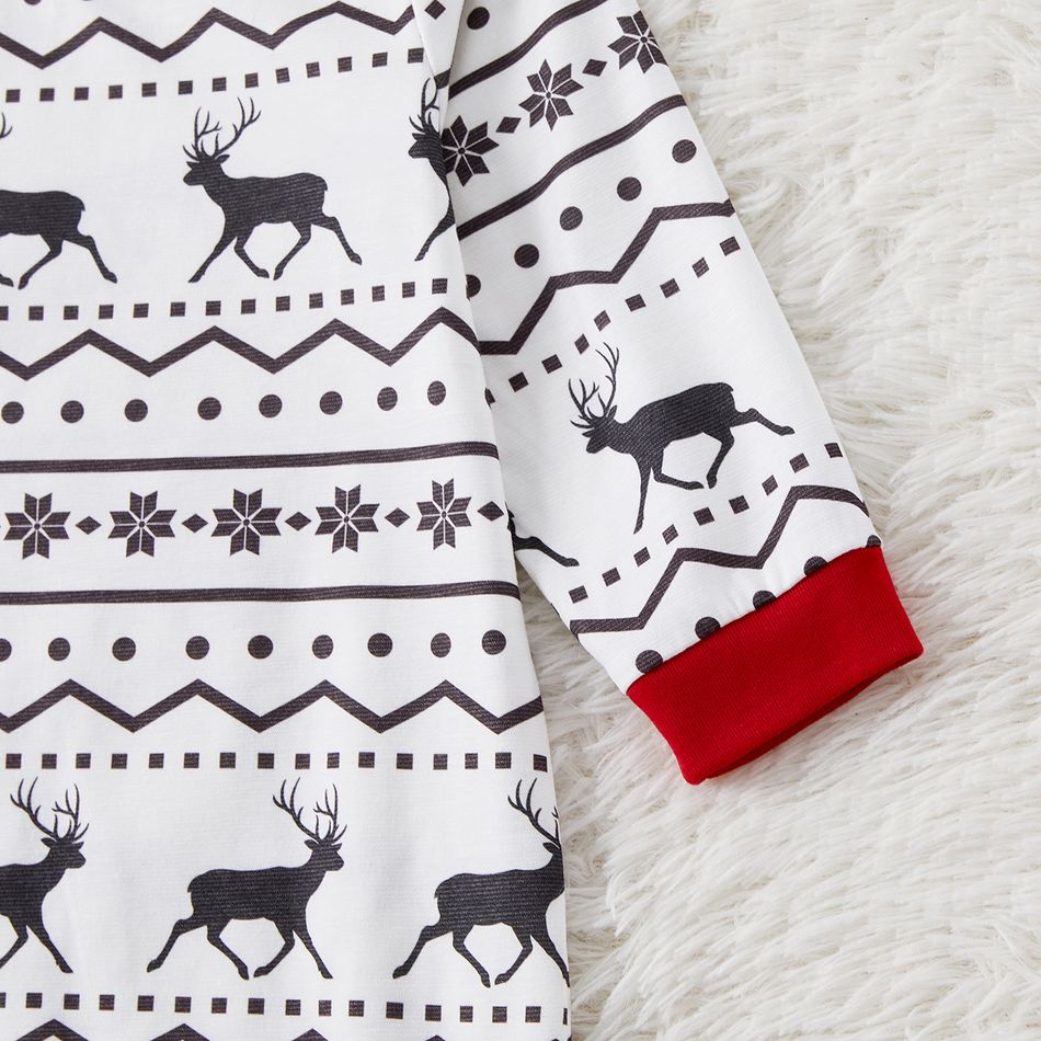 Christmas Family Matching Allover Reindeer Print White Long-sleeve Naia Pajamas Sets (Flame Resistant) White big image 2