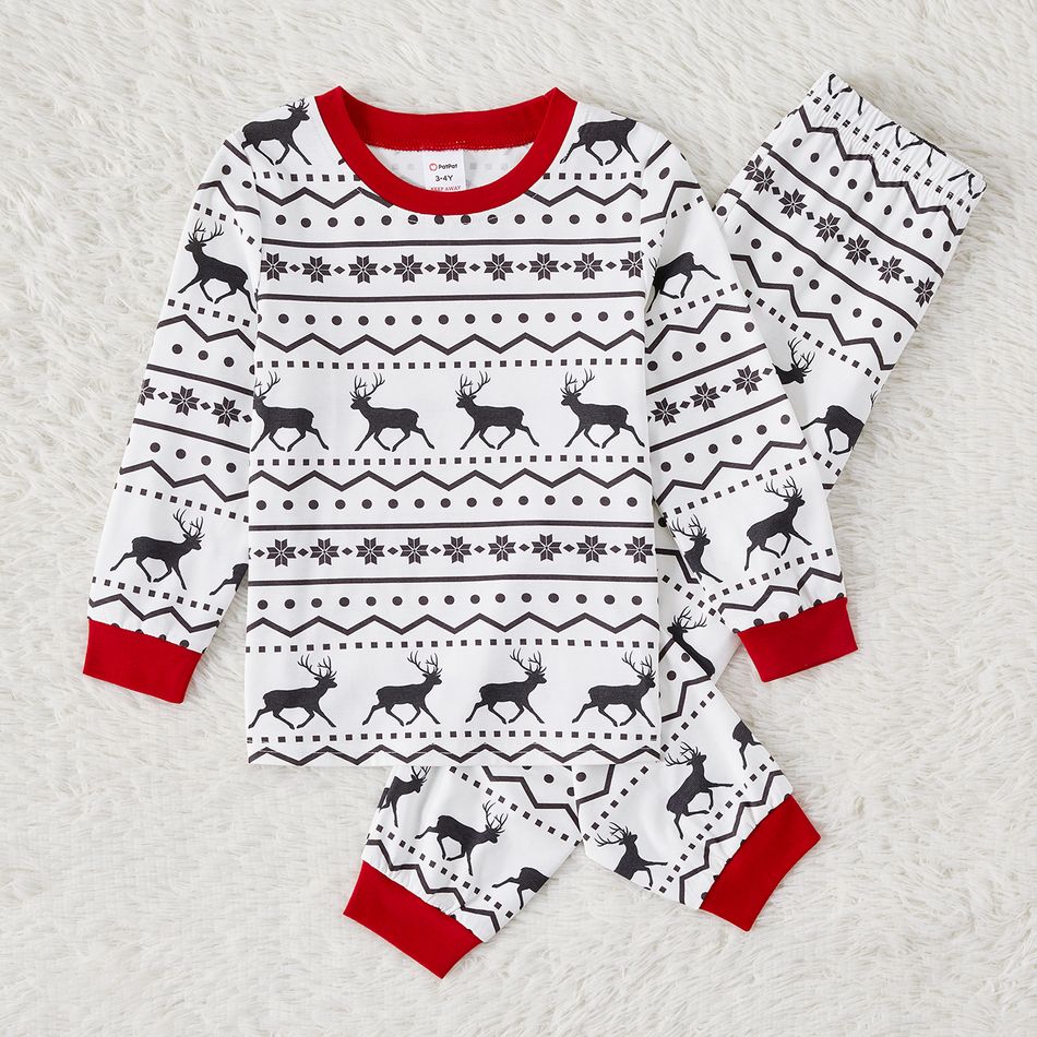 Christmas Family Matching Allover Reindeer Print White Long-sleeve Naia Pajamas Sets (Flame Resistant) White big image 3