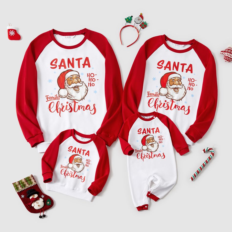 Look de família Natal Manga comprida Conjuntos de roupa para a família Tops vermelho branco big image 1