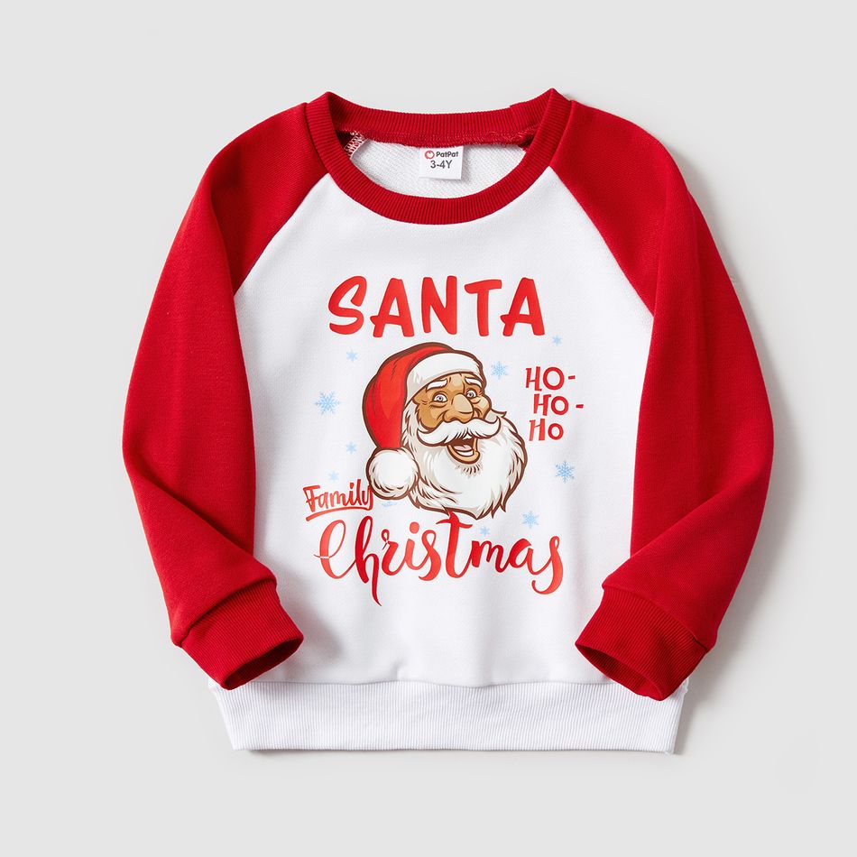 Christmas Family Matching Santa & Letter Print Red Raglan-sleeve Sweatshirts REDWHITE big image 7