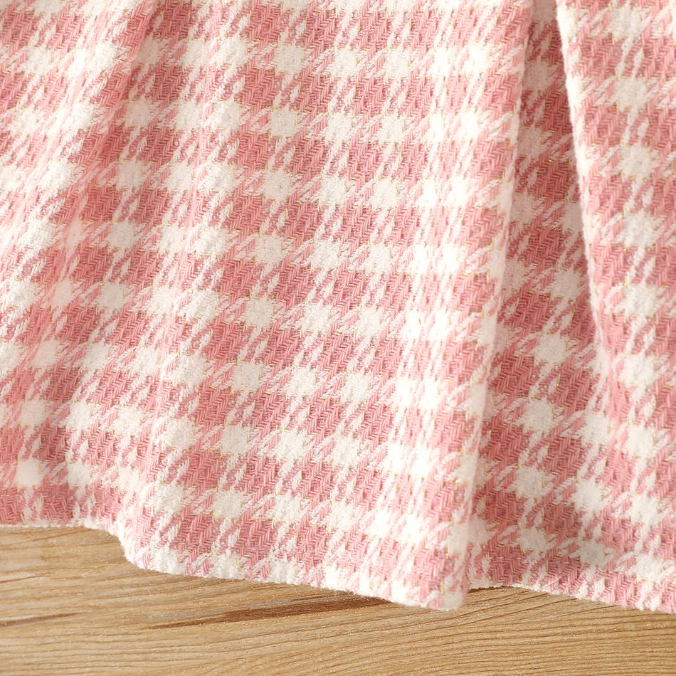 Baby Girl Peter Pan Collar Long-sleeve Double Breasted Pink Houndstooth Dress Pink