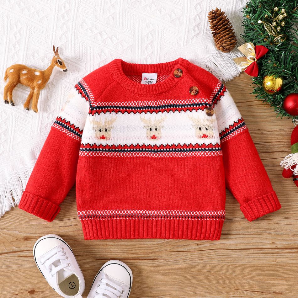 Christmas Baby Boy/Girl Deer Pattern Long-sleeve Knitted Sweater Red