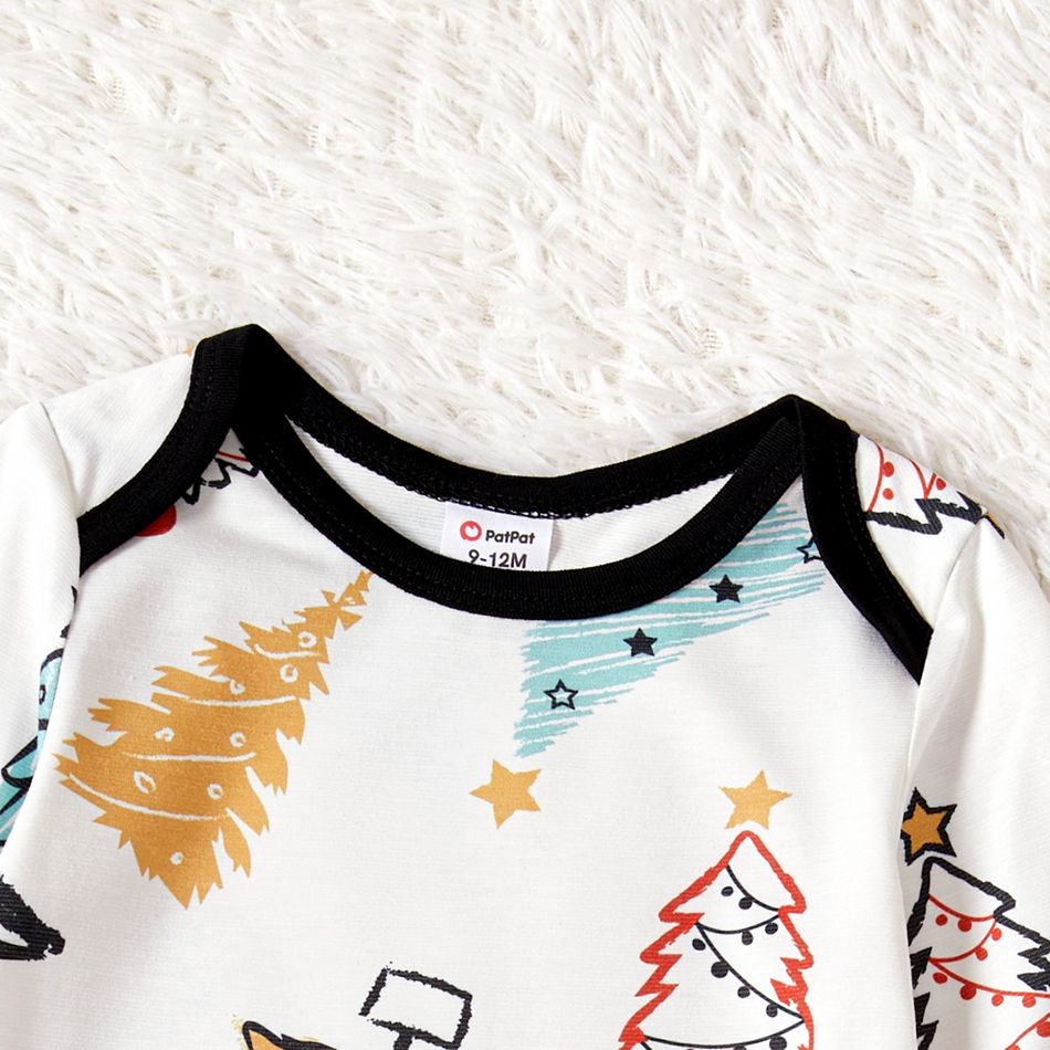 Christmas Family Matching Allover Xmas Tree Print Long-sleeve Naia Pajamas Sets (Flame Resistant) Black big image 13