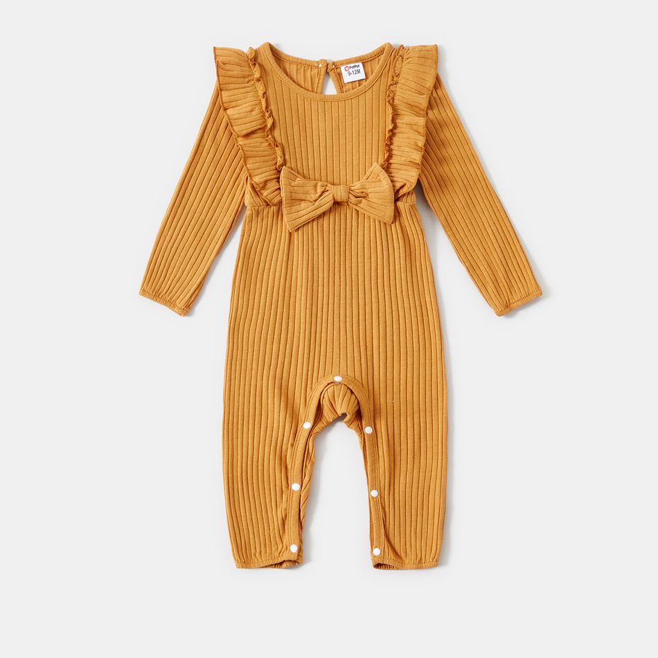 Mommy and Me 95% Cotton Rib Knit Long-sleeve Drawstring Ruched Bodycon Dress Yellow big image 6