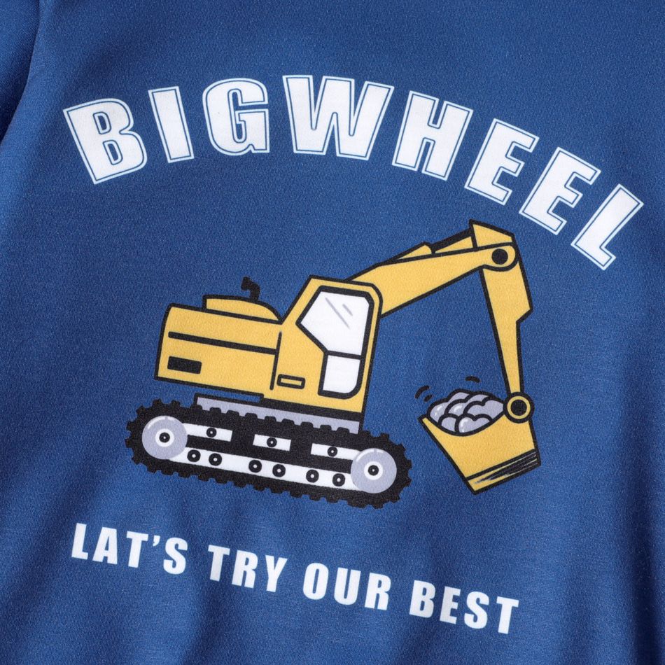 2pcs Kid Boy Vehicle Letter Print Sweatshirt and Colorblock Elasticized Pants Set Navy big image 4