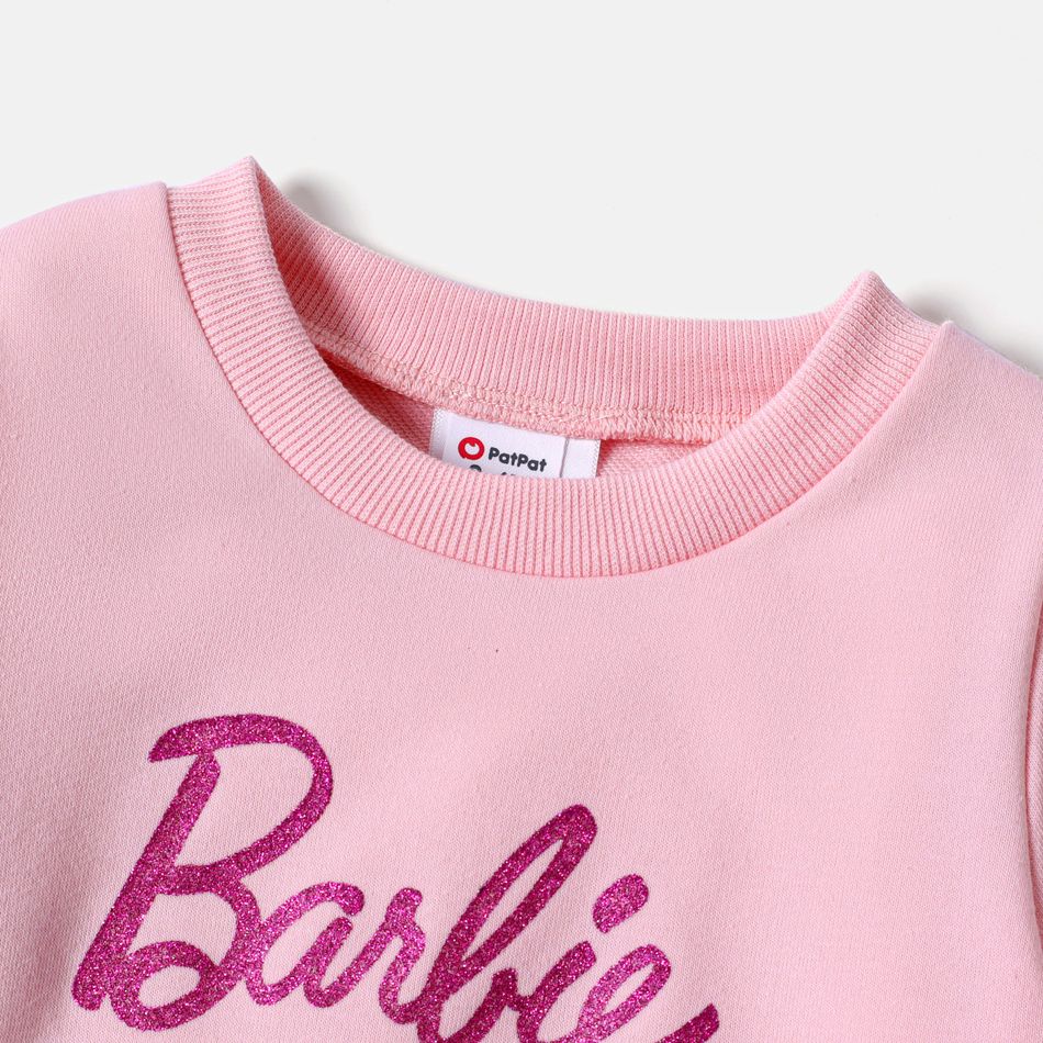 Barbie 2pcs Toddler Girl Character Letter Print Cotton Pullover Sweatshirt and Elasticized Pants Set Pink big image 4