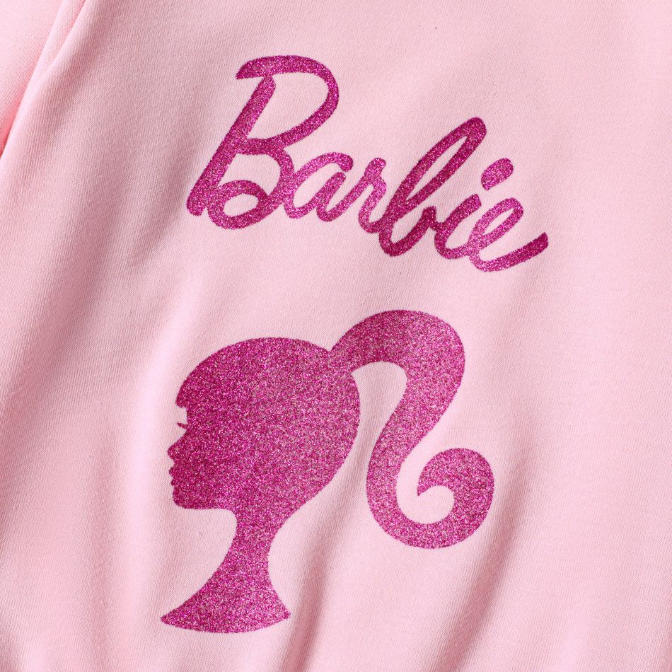 Barbie 2pcs Toddler Girl Character Letter Print Cotton Pullover Sweatshirt and Elasticized Pants Set Pink big image 3