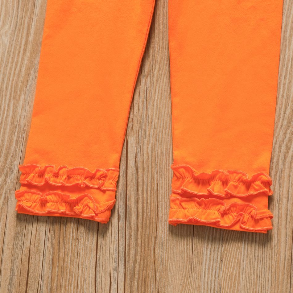 2pcs Toddler Girl Thanksgiving Graphic Tee and Cotton Ruffled Cuff Leggings Set orangewhite big image 5