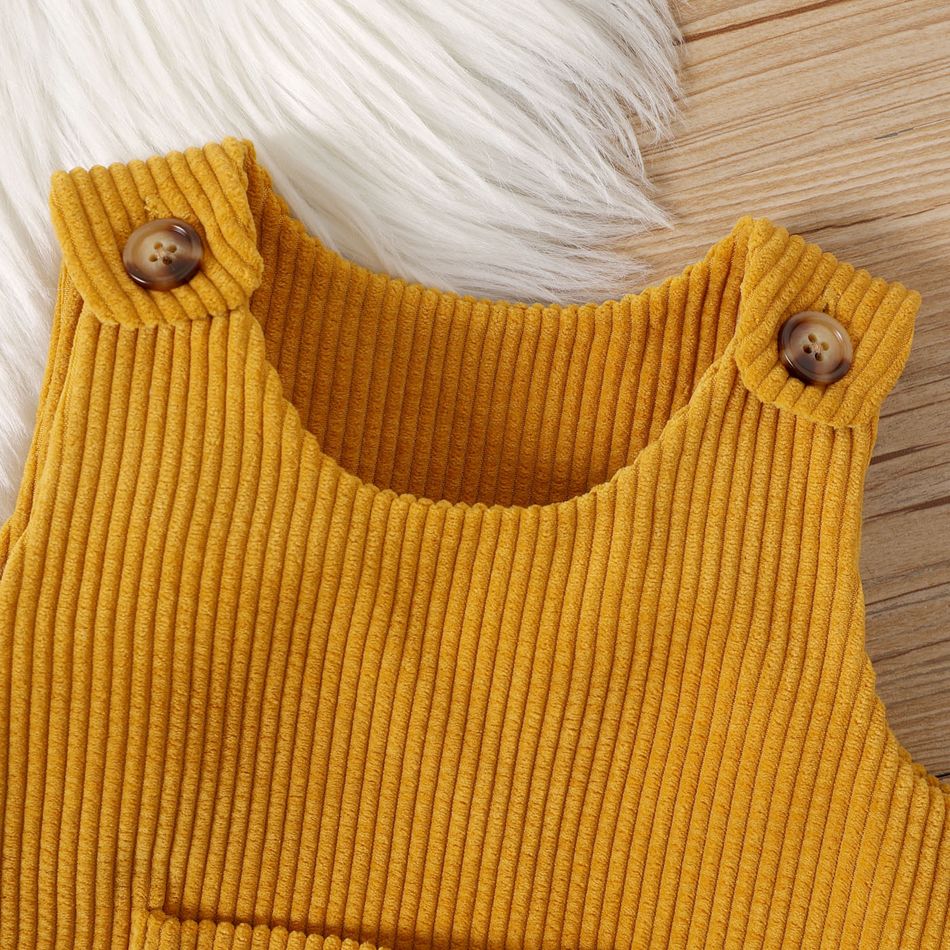 2pcs Baby Girl Allover Floral Print Ruffle Long-sleeve Top and Solid Corduroy Overall Dress Set yellowwhite big image 4