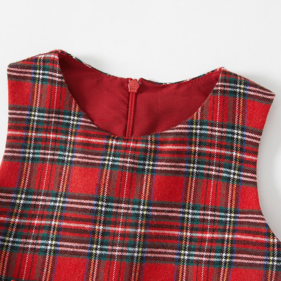 Christmas Family Matching Red Plaid Spliced Mesh Tank Dresses and Long-sleeve Shirts Sets Red big image 5