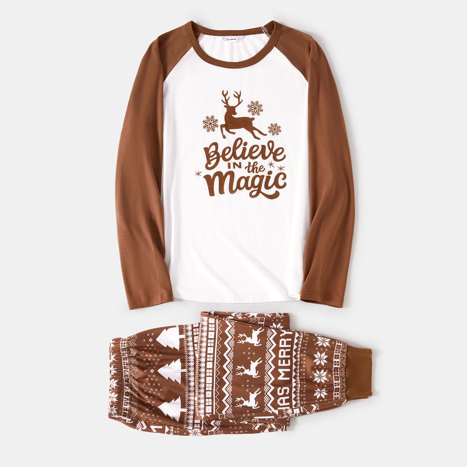 Christmas Family Matching Reindeer & Letter Print Raglan-sleeve Pajamas Sets (Flame Resistant) Khaki big image 10