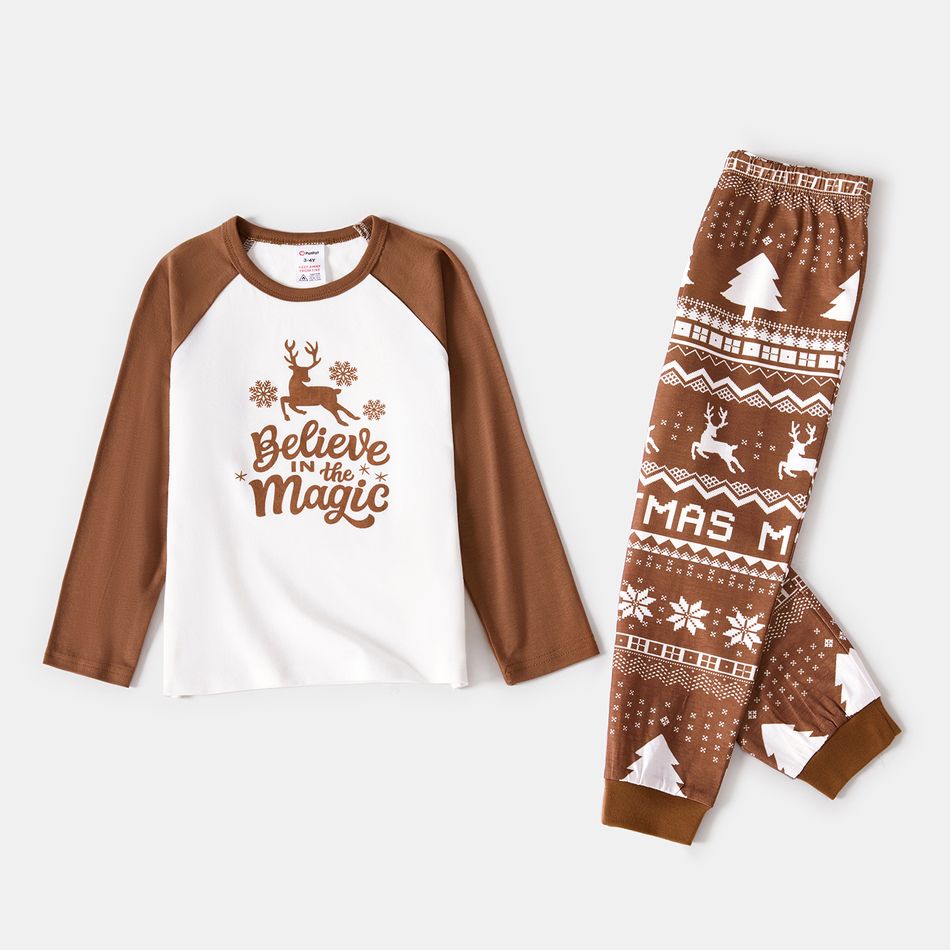 Christmas Family Matching Reindeer & Letter Print Raglan-sleeve Pajamas Sets (Flame Resistant) Khaki big image 11