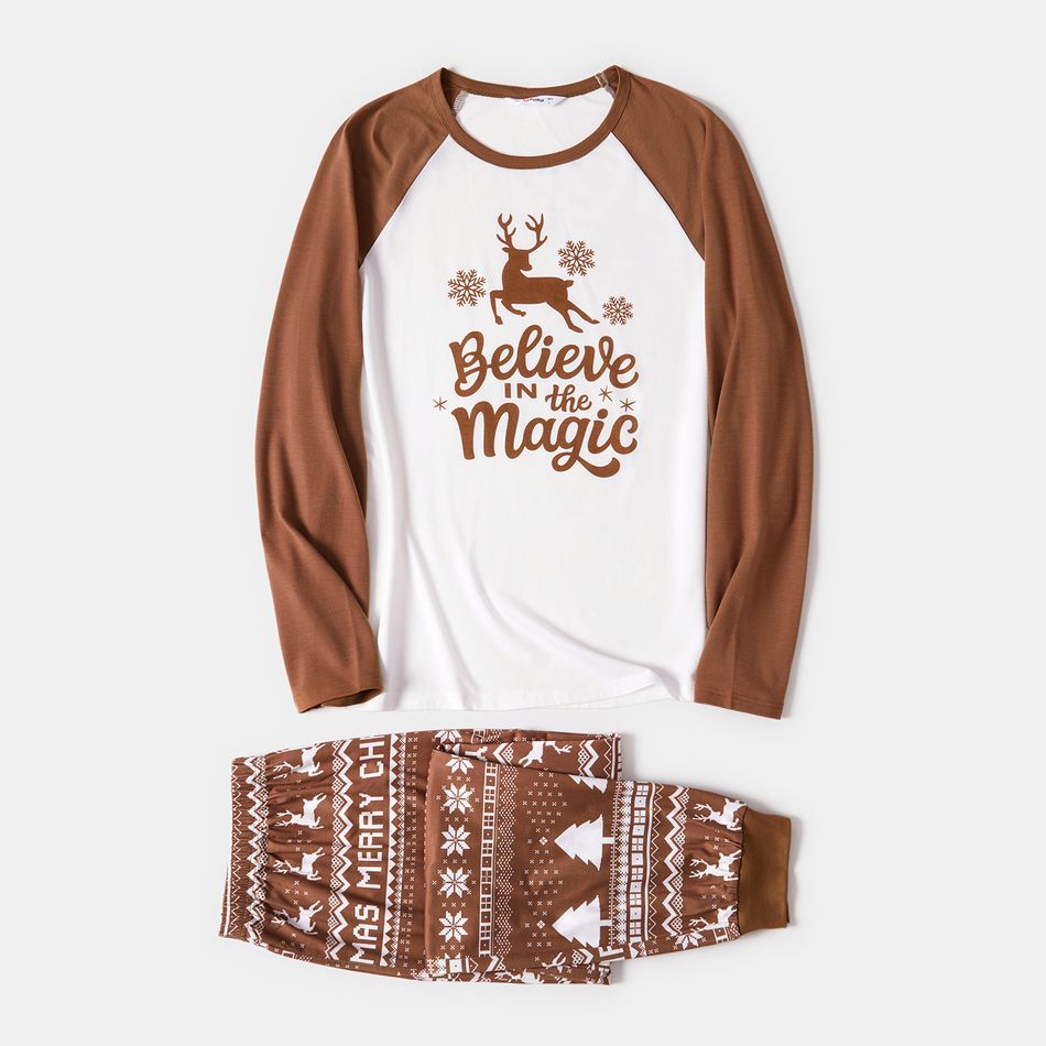 Christmas Family Matching Reindeer & Letter Print Raglan-sleeve Pajamas Sets (Flame Resistant) Khaki big image 5