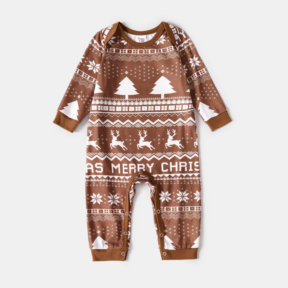 Christmas Family Matching Reindeer & Letter Print Raglan-sleeve Pajamas Sets (Flame Resistant) Khaki big image 12