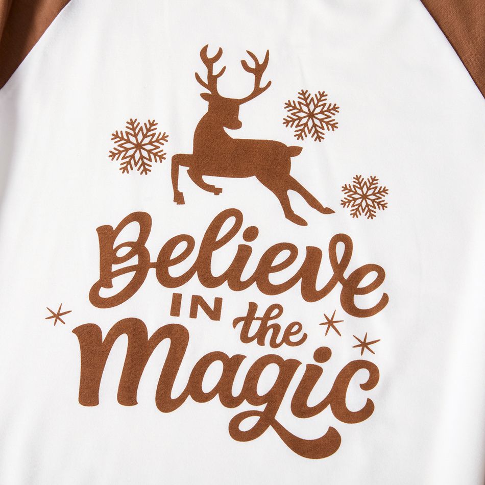 Christmas Family Matching Reindeer & Letter Print Raglan-sleeve Pajamas Sets (Flame Resistant) Khaki big image 7