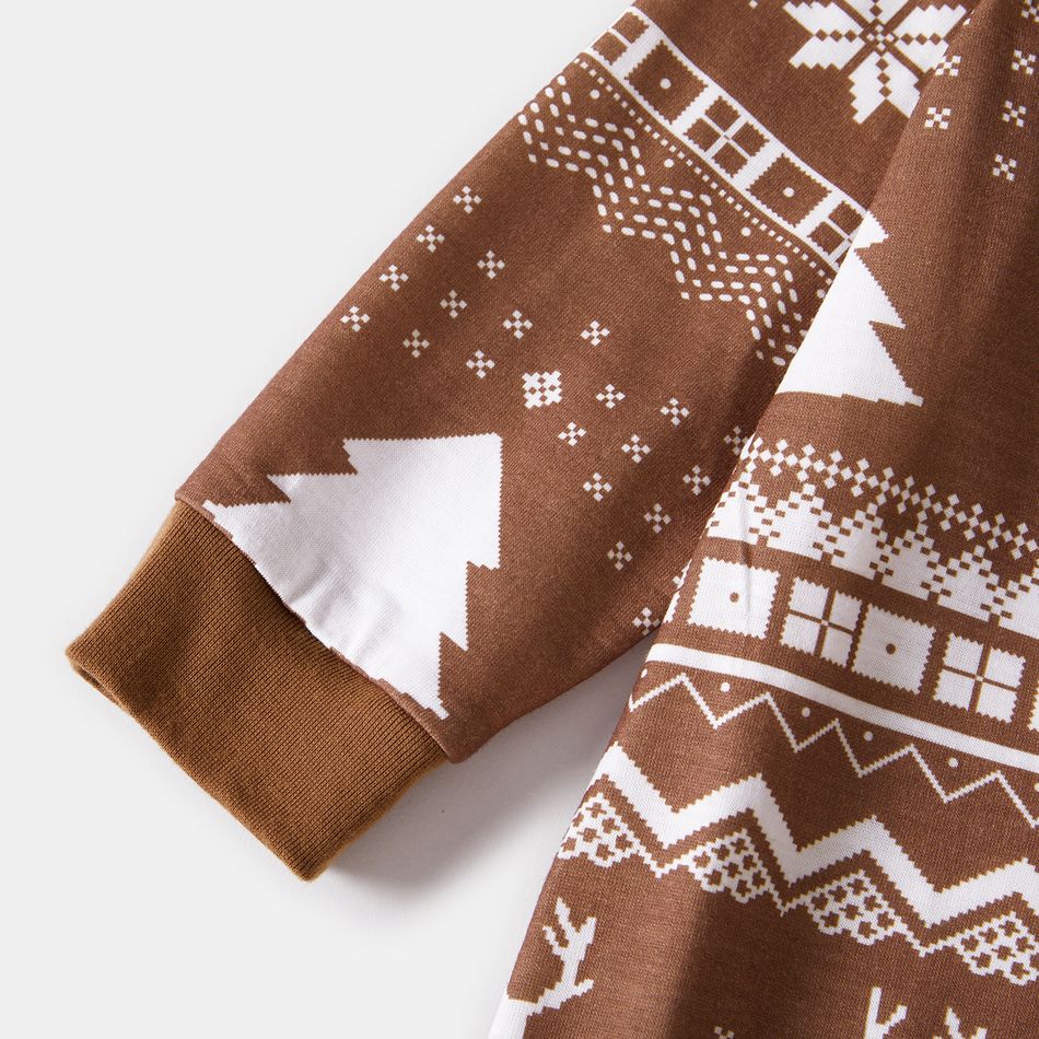 Christmas Family Matching Reindeer & Letter Print Raglan-sleeve Pajamas Sets (Flame Resistant) Khaki big image 14