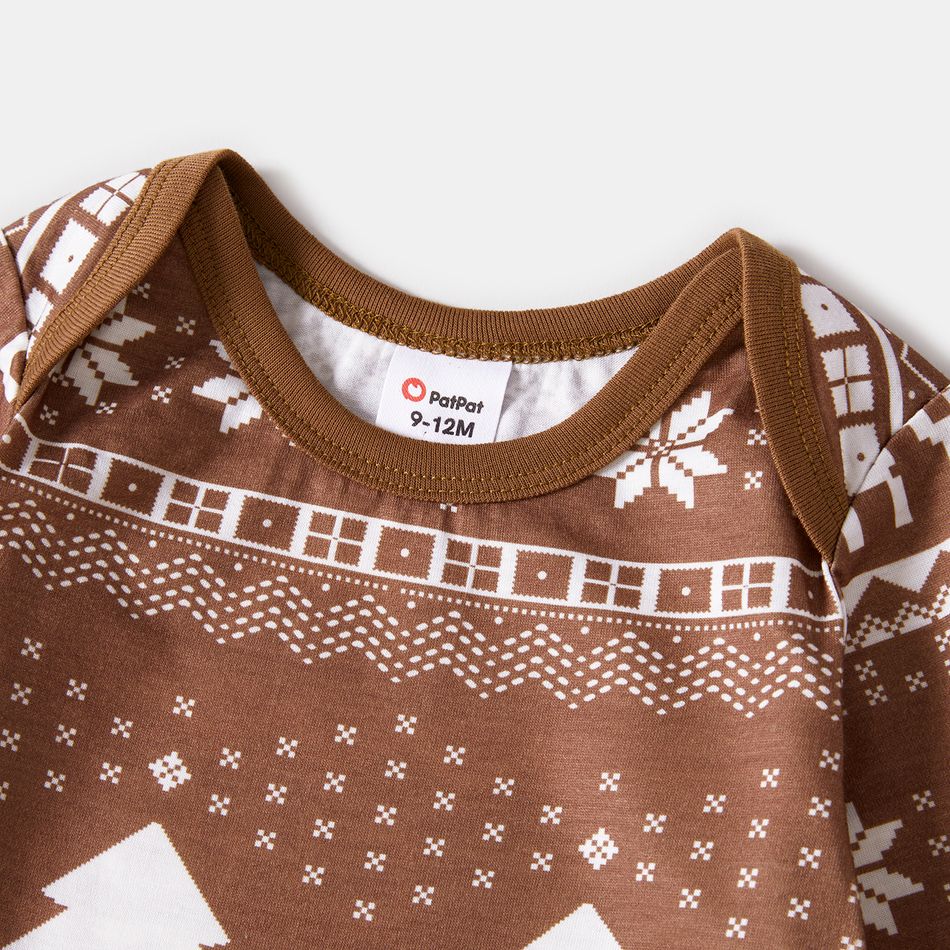 Christmas Family Matching Reindeer & Letter Print Raglan-sleeve Pajamas Sets (Flame Resistant) Khaki big image 13