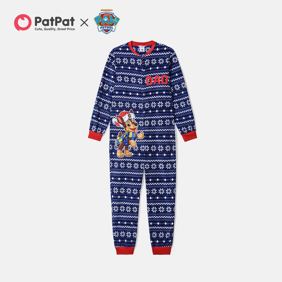 Patrulha da pata, família de natal, combinando com estampa de floco de neve, macacão de lã polar de manga comprida, pijama (resistente a chamas) Azul big image 2