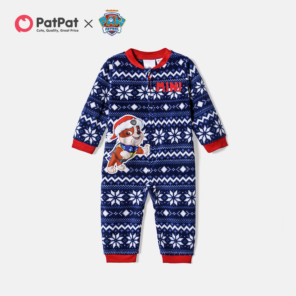 PAW Patrol Christmas Family Matching Allover Snowflake Graphic Polar Fleece Long-sleeve Onesies Pajamas (Flame Resistant) Blue big image 13
