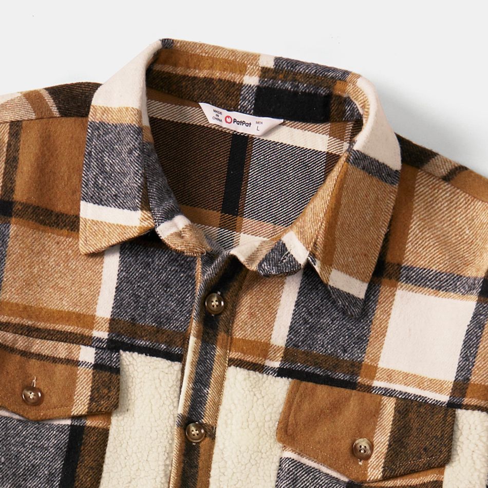 Family Matching Plaid Spliced Thermal Fleece Long-sleeve Button Tops Color block big image 13