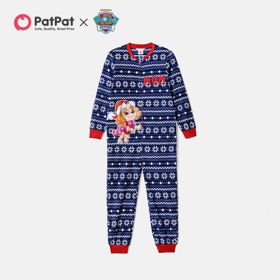 Patrulha da pata, família de natal, combinando com estampa de floco de neve, macacão de lã polar de manga comprida, pijama (resistente a chamas) Azul big image 6